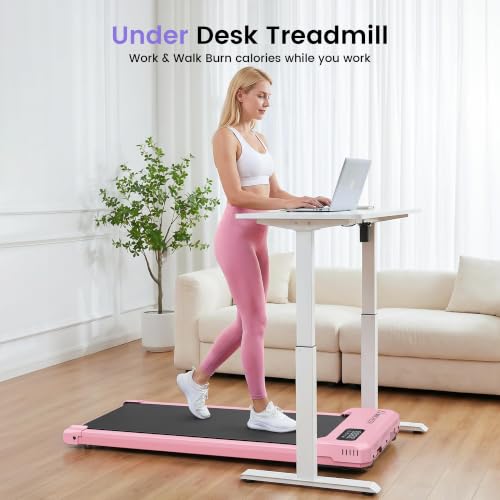 Image of Pink Walking Pad with Vibration Plate, Under Desk Treadmill with Incline
