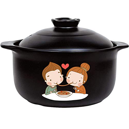 QUSYZD Olla para bibimbap Coreano, cazuela de cerámica con Tapa, Olla de Barro para Sopa de Cebolla, Color Negro, 2.1 Cuartos, 3.17 Cuartos,Black-3.17Quart