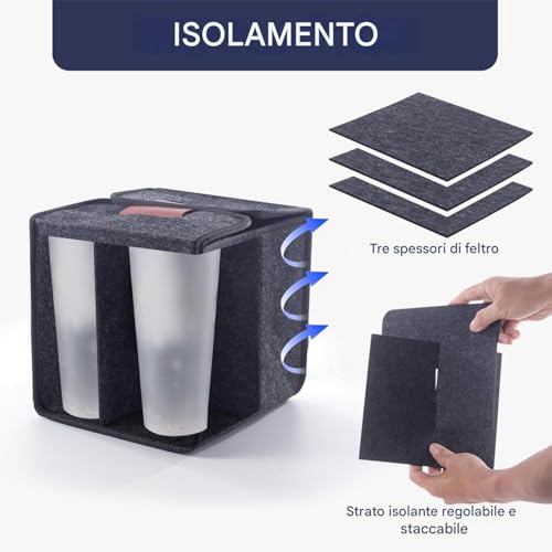 Portabebidas con asa – para Bebidas Reutilizable aislada para Coche 20 x 28 x 12 – 32 cm, para Taza de café portátil Plegable de Fieltro para Llevar, portabebidas – al Aire Libre y de - imagen 6