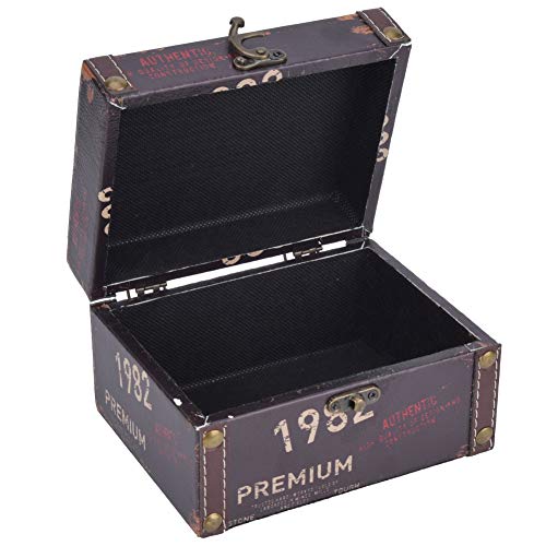 HERCHR Boîte de Rangement Coffre au Trésor, Coffret de Rangement en Bois Coffret à Bijoux avec Serrure en métal pour Cadeaux décoration d'intérieur, 16x12,5x9cm