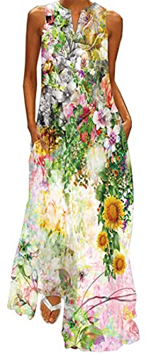 WINKEEY Femme Robe Longue Imprimé Floral Maxi Robe Bohème avec