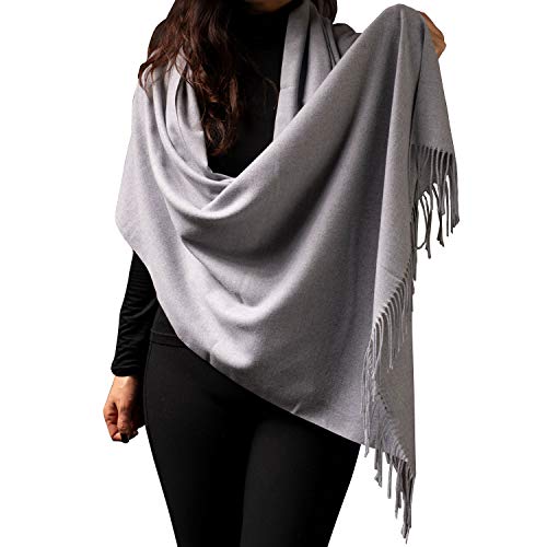 Cashmere Scarf Shawl for Men Women Big Blanket Scarfs Wraps Super Soft Warm Pashmina Scarves Black Ivory Pink Grey Yellow Navy Evening Wedding Dresses Shawls 72In X 25In Winter Gift Idea (Light Gray)