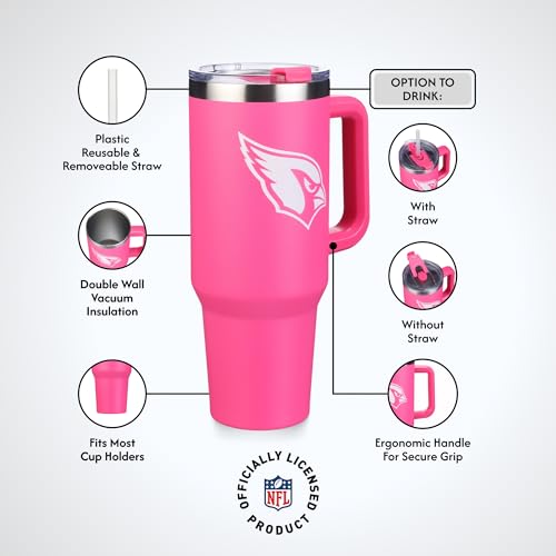 Image of The Memory Company Officially Licensed NFL - Arizona Cardinals 40oz Pink Game Day Tumbler with Team Logo