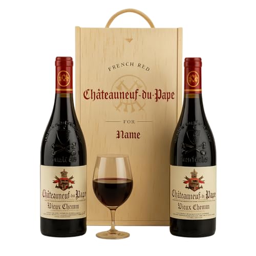 Personalised Chateauneuf Du Pape Red Wine Gift Set - 15% ABV (2 x 75cl) - Wine Gifts, Wine Gifts for Women, Offers, Wine Red, Wine Gifts for Men, Red wine offers