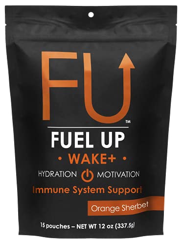 FU Fuel UP Wake + Hydration Packets for Energy, Electrolytes Powder Packets for Dehydration, Wake + that boost Immune system, Increase Energy, Stamina & Muscle Recovery, Flavor of Orange Sherbet.