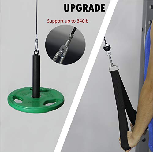 SYL Fitness LAT Pulldown Cable Pulley System with Tricep Rope Adjustable Length with Chain Loading Pin for DIY Home Garage Gym