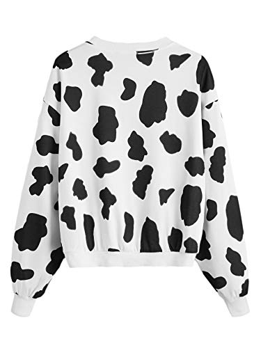 Verdusa Women's Long Sleeve Cow Print Drop Shoulder Pullover Sweatshirt Top Black&White M #TOP1