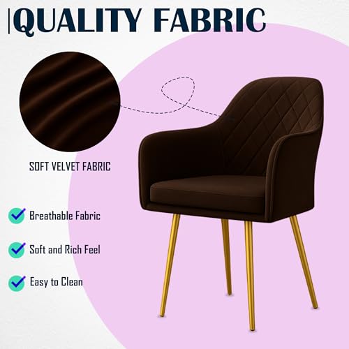 Image of Set of 2 Accent Chair for Living Room | Modern Armchair in Soft Velvet Fabric with Sturdy Legs | Premium Chair for Home Living Room Bedroom Restaurent | (Gold Legs, Dark Brown Burfi Design)