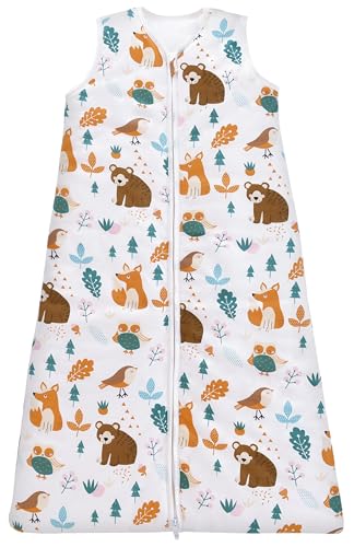 Chilsuessy Schlafsack Baby 2.5 Tog Winterschlafsack Babyschlafsack aus reine Baumwolle Winter Schlafanzug ohne Ärmel 70-130cm für Neugeborene und Kinder, Wald Tiere, 110cm/ Höhe 100-120cm