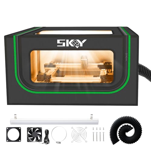 Laser Engraver Integrated Enclosure with LED Light Fireproof and Dustproof Protective Cover 28.3 * 28.3 * 15.7 Exhaust Fan 4000RPM and Pipe Against Smoke Odor and Noise Eye Protection-Black