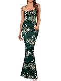 KUTUMAI Women's Summer Floral Bodycon Maxi Dress Spaghetti Strap Sleeveless Boho Long Dresses DG S