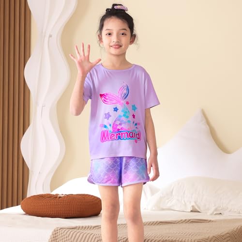 ICOSY Girls Pajamas for Kids Pajamas Toddler Girls 2 PCS Short Sleeve Top and Shorts Clothes2