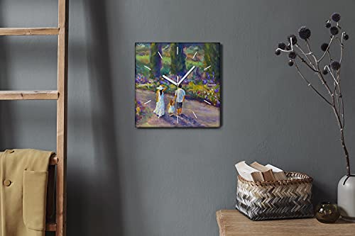 Horloge sur toile décoration murale salon fleurs 30x30cm - 3