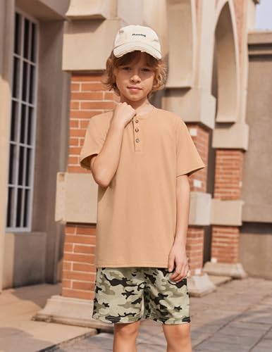 Image of Arshiner Boy's Textured Button Up Shirt and Shorts Set 2 Piece Summer Beach Outfit for 5~12 Years Kids