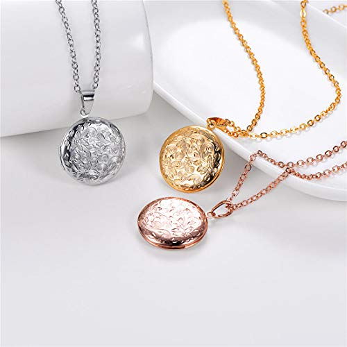 U7 Round Locket Jewelry Memorial Gift 18K Gold Plated Flower Engraved Photo Locket Pendant Necklaces thumb #3