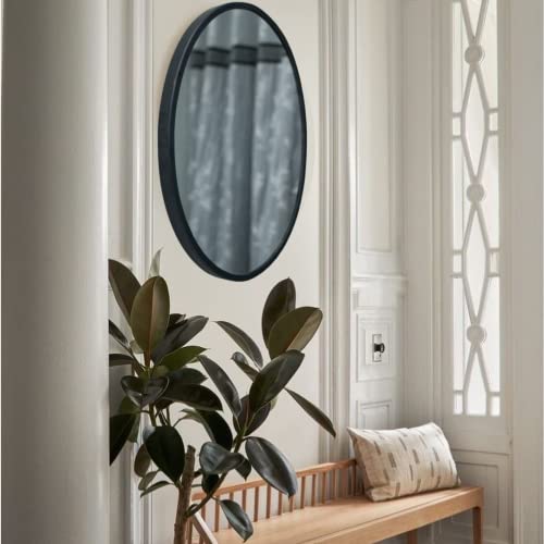 Image of Quality Glass Metal Frame Round Wall Mirror Royal Mirror Home Decorative Mirror Modern Mirror Living Room Mirror Wall Mirror Bathroom Mirror Size 30x30 inches Color Black MF 47
