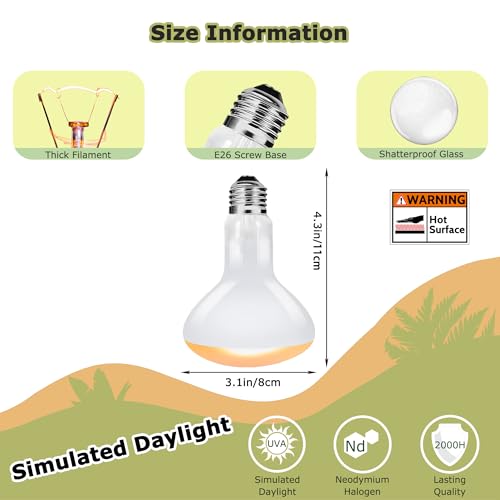 Image of 75W Reptile Heat Lamp Bulbs, 2.5 Inch UVA Amphibian Basking Spot Light for Bearded Dragon, Lizard, Tortoise & Chicks - Simulated Sunlight, Daylight Bulb for Aquariums and Tanks | 2 Pack