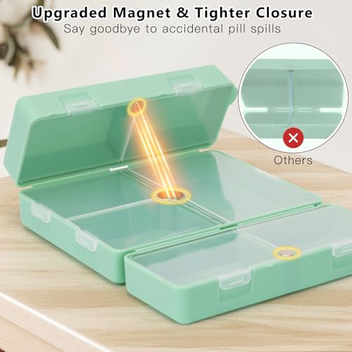 Image of FYY Travel Pill Organizer,7 Compartments Large Pill Box Medicine Case-Green