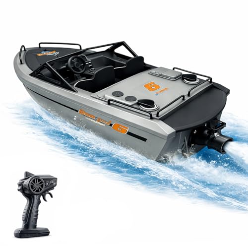 CLORPTYSL Small Jet Propulsion RC Boat with Brushless Motor for Beginner Mini Yacht-Style Remote Control Boat for Kid Waterproof Electric Boat for Swimming Pool & Lake & River(Grey)