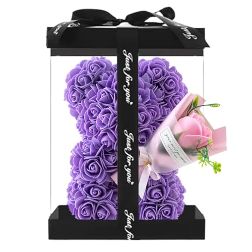 Flower teddys bear,Christmas Flower gift For Her,transparent Empty Present Box For Artificial teddys bear Flower, Flower Bear Red In plasticss Box, Petals teddys bear Presents