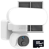Solar Wireless Outdoor Security Camera Built-in 1500LM Flood Light - 2K HD PTZ with 360° View, Color Night Vision, Human Motion Sensor, 2-Way Audio, Weatherproof, 64GB Local Recording, No Monthly Fees