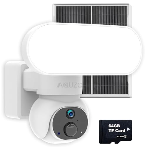 Solar Wireless Outdoor Security Camera Built-in 1500LM Flood Light - 2K HD PTZ with 360° View, Color Night Vision, Human Motion Sensor, 2-Way Audio, Weatherproof, 64GB Local Recording, No Monthly Fees