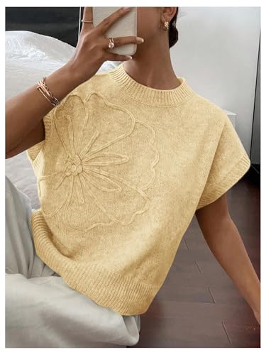 Image of SOLY HUX Women's Short Sleeve Sweater 3D Floral Sweaters Pullover Tank Tops Knit Vest Trendy Fashion Clothing