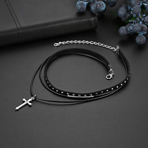 Flongo Womens Gothic Vintage Flannelette Rope Cross Rivet Choker Punk Collar Neckband #TOP1