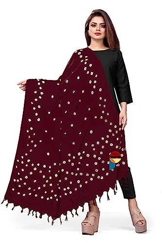 Image of Women Cotton Hand Printed Bandhani Design Dupatta | Ethnic Tie Die Print Dupatta (LENGTH 2.10M)