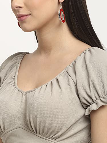 Image of ELEVANTO Women's Ruffle Stylish Short Sleeve Tie Up Back Crop Top Off Shoulder Bardot Blouse /Tops for Summer