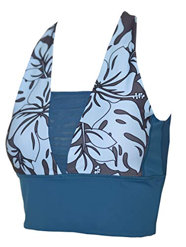 Private Island Women UPF 50+ Swim Crop Tank Bra Short Top Sports Bras Swimsuit Rash Guard (XS, GwGB)