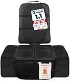 LIONSTRONG® Kindersitzunterlage - EXTRA Schutz [ISOFIX GEEIGNET] - wasserabweisender Autositzschoner Polyester Stoff - Sitzschutz Sitzschoner Auto Kindersitz - universell kompatibel - Schwarz