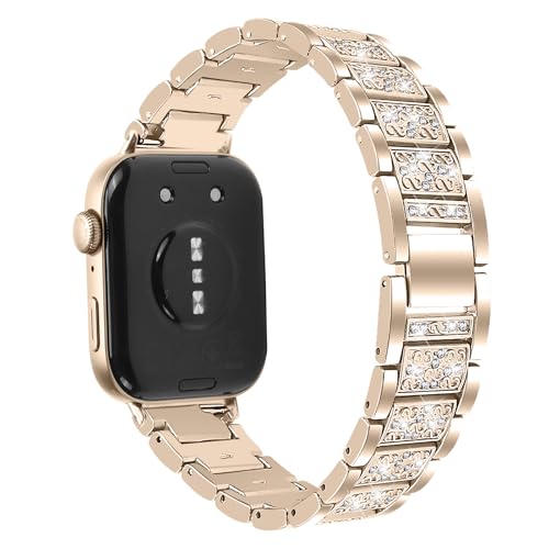 Compatible With Huawei Watch Fit 3 Band Replacement, Stylish Replacement Accessories Strap with Bling Rhinestones Removable Metal Links Watchband for Huawei Watch Fit 34