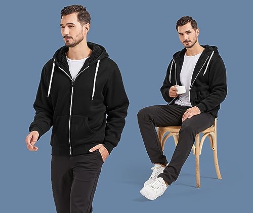 Image of V VALANCH Men Hoodies Zip Up Sherpa Lined Sweatshirts Heavyweight Thick Warm Fleece Winter Jacket