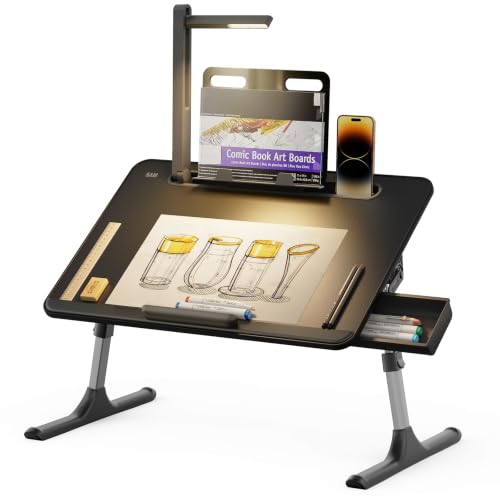Laptop Table with LED Desk Light, SAIJI Laptop Stand for Bed
