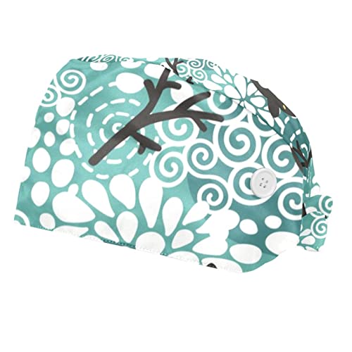Gorros de trabajo con búho y flores copricapo unisex ajustable que absorbe el sudor 2 ud