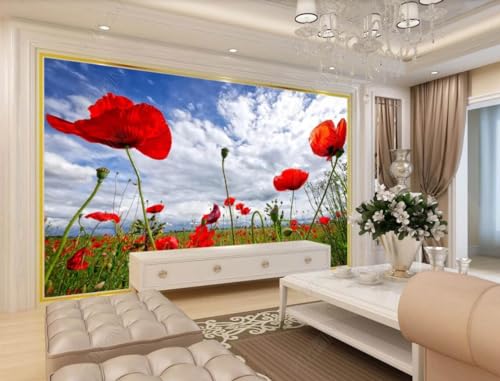 Papier peint panoramique fleur rouge effet 3D relief 350x250cm