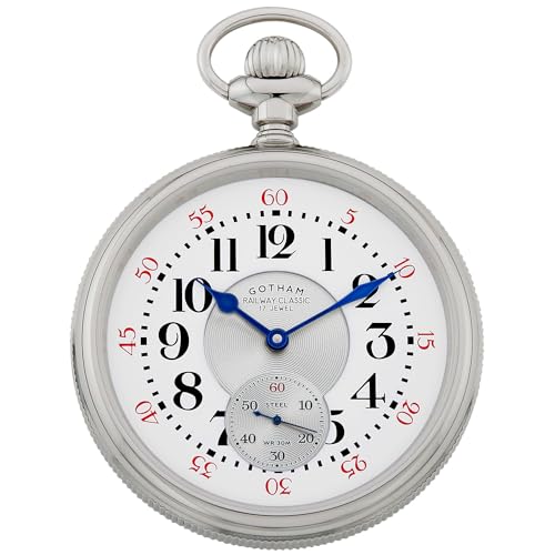 Image of Gotham Men's Stainless Steel Mechanical Hand Wind Railway Classic Nostalgia Series Pocket Watch # GWC14117S