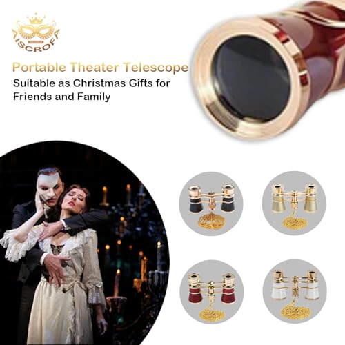 AiScrofa Opera Glasses Binoculars 3X25,Mini Binocular Compact Lightweight,with Chain for Adults Kids Women in Musical Concert (Red with Chain) - Thumbnail 6