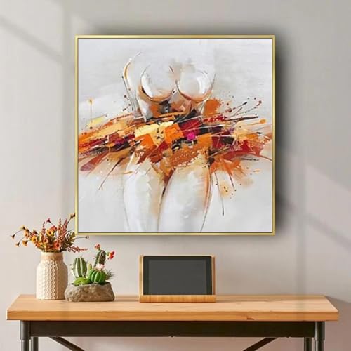 Toile moderne abstraite orange pour salon chaleureux tableau AEFOUU 60x60cm encadré