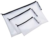 Set aus 3 Etuis für Utensilien und Dokumente, DIN A4, A5, A6, mit Reißverschluss, Visitenkarten, Kleingeld, als Kulturbeutel, etc, Kunststoff, schwarz/transparent/weiß, TRV30/BK