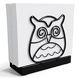 Oak Wooden Napkin Holder for Table, Black Iron Owl Standing Paper Napkin Tissue Dispenser for Kitchen Dining Table Countertop Outdoor Cocktail Picnic Wood Holders for Mail Coffee Filter Modern Decor