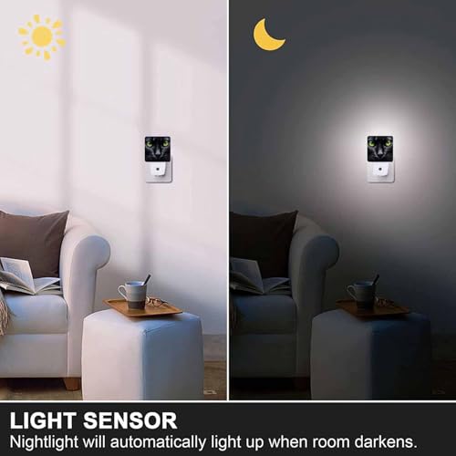 Image of LED Night Light,Textured Black Cat Halloween Icon LED Night Light Plug into Wall with Dusk to Dawn Light Sensor White Energy Efficient Nightlight for Bedroom Hallway Living Room Kitchen