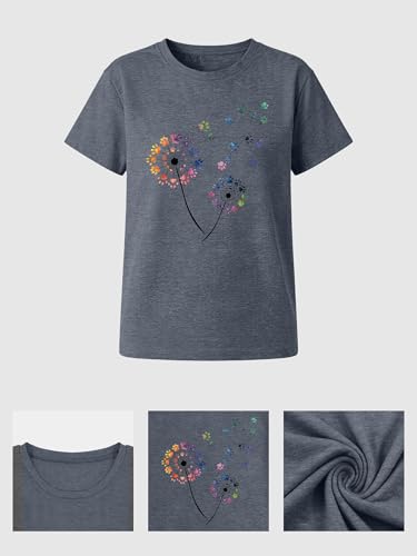Image of Anbech Womens Dandelion Graphic T-Shirts Teen Girls Cute Sunflower Print Casual Tee Tops