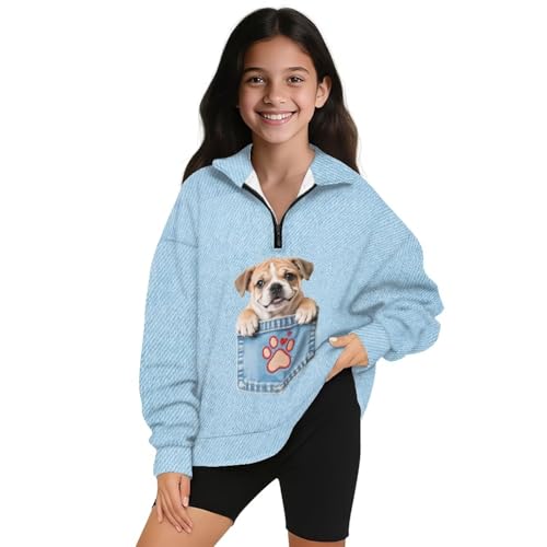 Girl's Pullover Sweatshirts Lightweight Loose 1/4 Zip Up Casual Fashion Tops Long Sleeve Shirt Hoodie Fall Jackets