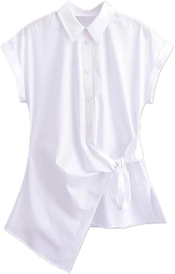 Women's Asymmetric Tie Front Button Shirt