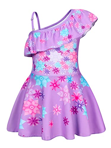 Image of Jurebecia Purple Swimsuit for Girls Princess Bathing Suit Princess Adventure Kids One Piece Bikini Tankini Set Purple Size 6 /5-6Years