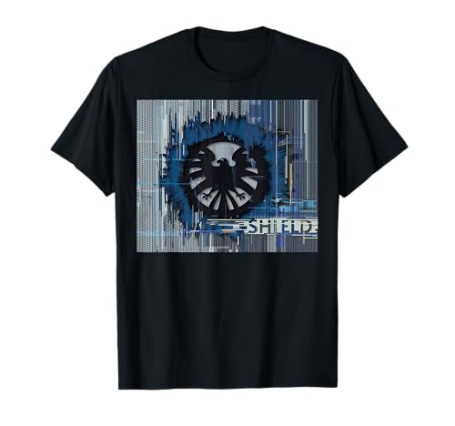 T-shirt Marvel S.H.I.E.L.D. Glitched Poster en coton noir pour fan de comics