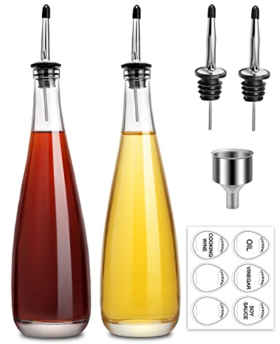 6-Pack Glass Oil Dispenser Bottles - 7 Fl Oz With Stainless Steel Spouts, Funnel & Labels