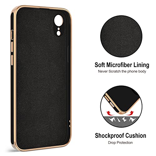 Hython Case For Iphone Xr Case Ring Stand [360° Rotatable Ring Holder Magnetic Kickstand] Shiny Plating Rose Gold Edge Soft Tpu Bumper Cover Shockproof Protective Phone Cases Iphone Xr 6.1-Inch, Black #TOP2